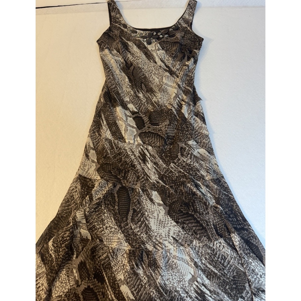 Jessica Howard Brown Snakeskin Print Embellished Tiered Midi Dress Womens 10